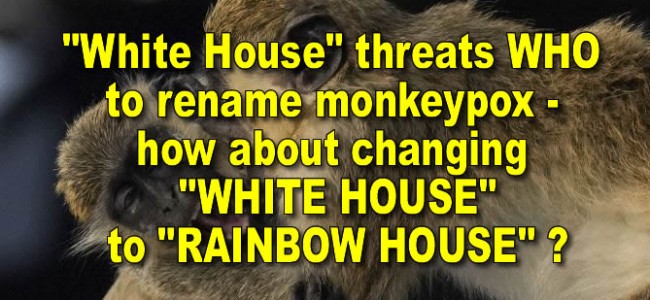 “White House” threats WHO to rename monkeypox – what about “WHITE HOUSE” to “RAINBOW HOUSE”