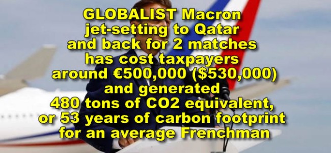 Globalist Macron jet-setting to Qatar and back for 2 matches has cost taxpayers around €500,000 ($530,000)