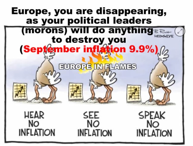 Congratulations to eu morons: Eurozone Inflation Accelerates to 9.9% Y/Y in September from 9.1% in August: Eurostat