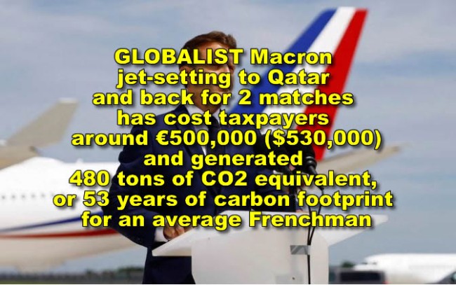 Globalist Macron jet-setting to Qatar and back for 2 matches has cost taxpayers around €500,000 ($530,000)